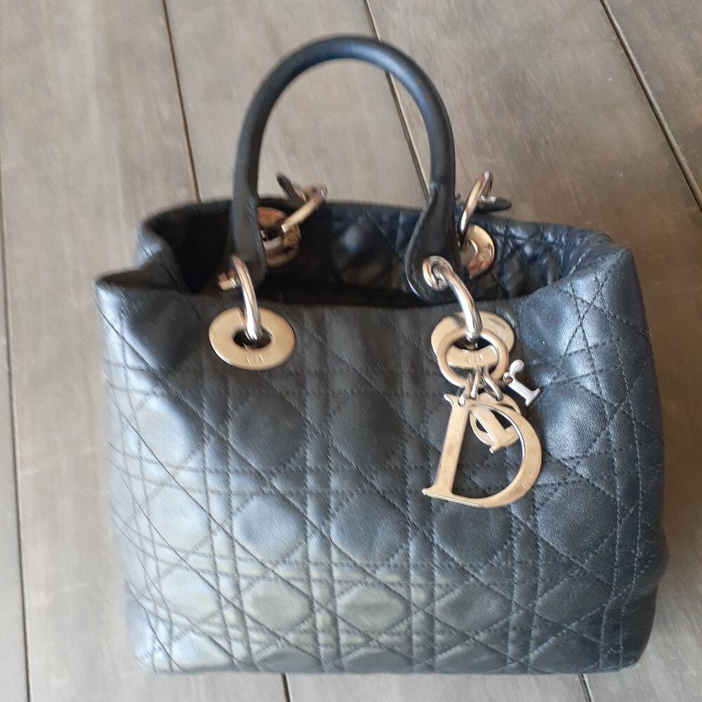 Christian Dior Black Quilted Cannage Lady Lambskin Bag